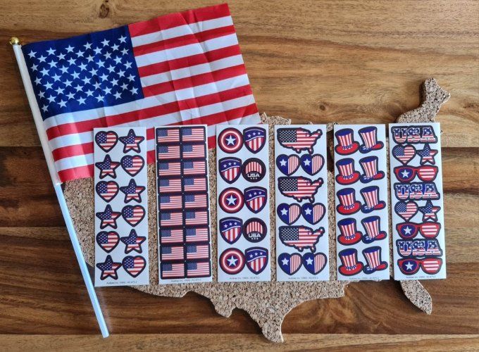 6 planches de stickers US patriotiques